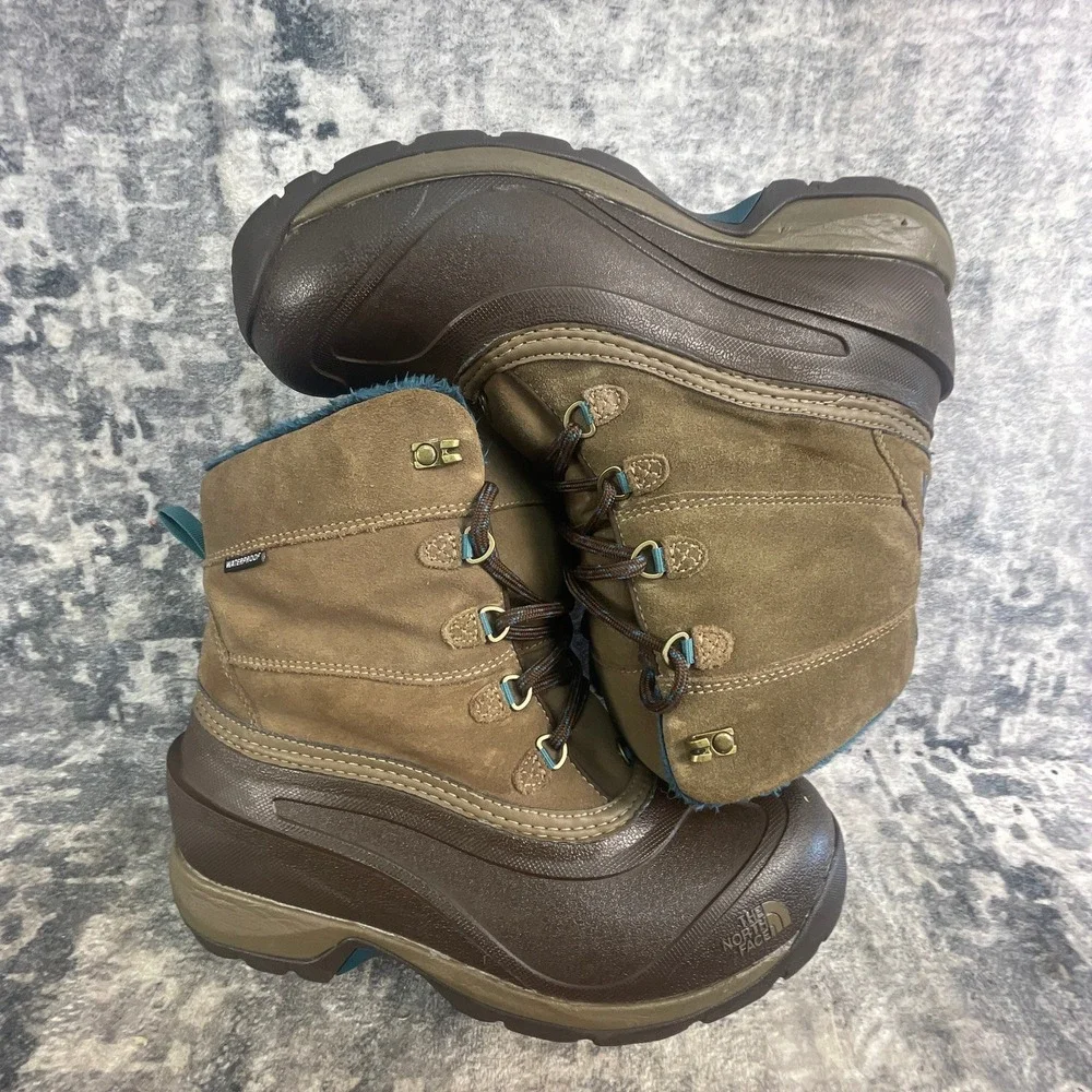 The North Face Womens 10 Chilkat III Winter Boots Brown Tan Leather Rubber